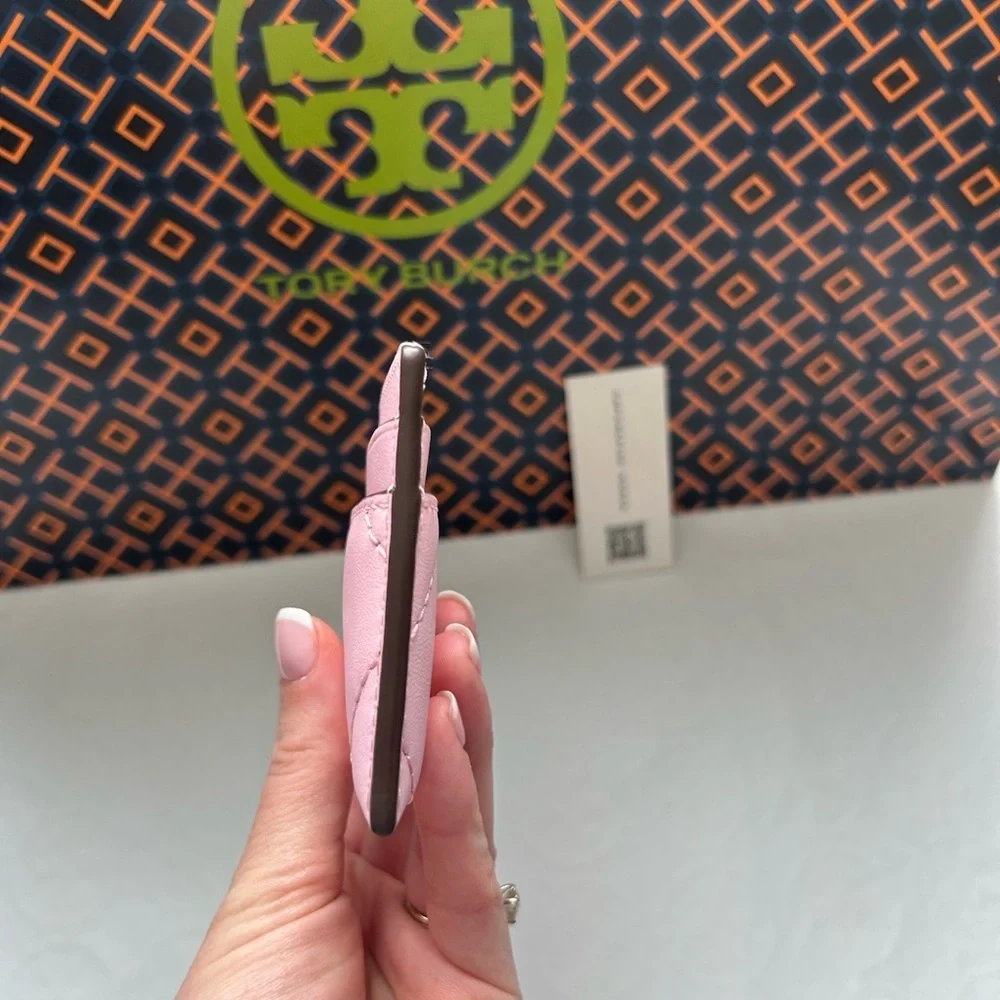 Tory Burch Willa Soft Quilt Slim Card Case Pink Plie Silver Barbie Barbiecore